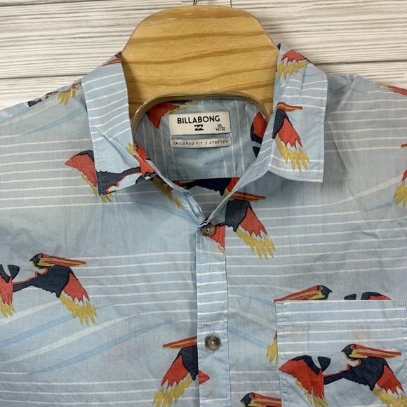 Billabong‎ Men's Pelican Blue Button Up Tropical  Beach Surf  Sz XL Stretch - Picture 1 of 9